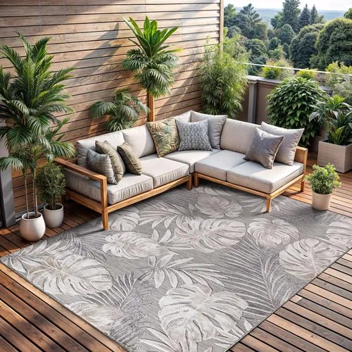 Miniatura 48 de CAMILSON Alfombra para Interiores y Exteriores, Alfombras de Área Azules 5x7 con Hojas Tropicales Botánicas para Patios Interiores y Exteriores