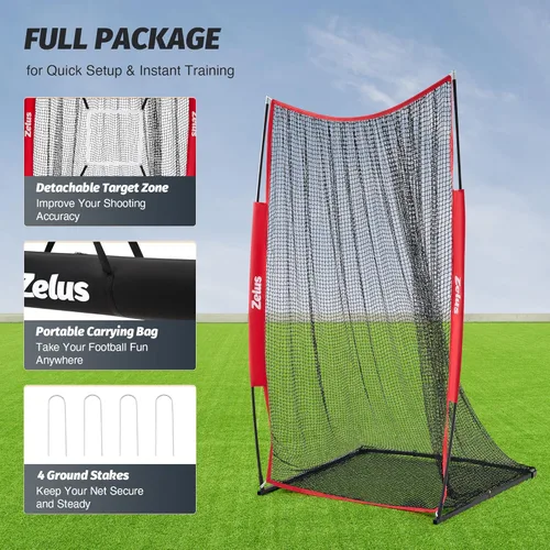 Miniatura 4 de ZELUS Red de Pateo de Fútbol Americano de 7x4 pies, Red Portátil de Lanzamiento de Fútbol Americano con Accesorio de Zona de Objetivo, Herramienta