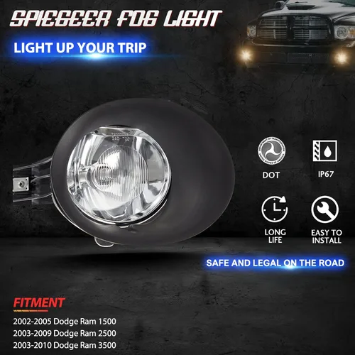Miniatura 3 de Kit de reemplazo de luces antiniebla para 2002 2003 2004 2005 2006 2007 2008 Dodge Ram 1500/2500/3500 con bisel negro, cableado y interruptor 9006