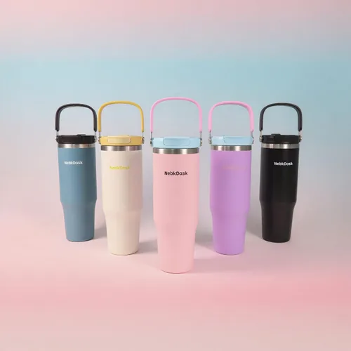 Miniatura 6 de Botella de acero inoxidable aislada de 40 onzas con popote y tapa de 2 en 1, botella de agua con asa de transporte que mantiene frías las bebidas
