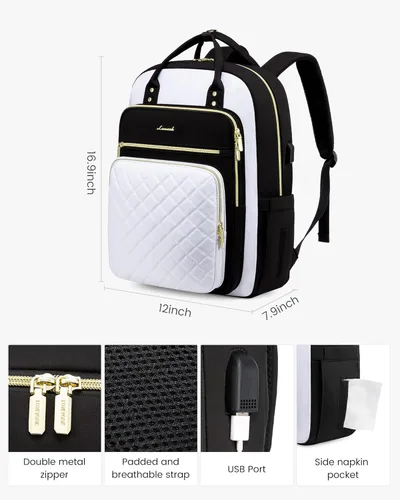 Miniatura 3 de LOVEVOOK Mochila para laptop para mujer, ligera, casual, portátil de 15.6 pulgadas, puerto USB, tela Oxford, correas ergonómicas para el hombro, 18