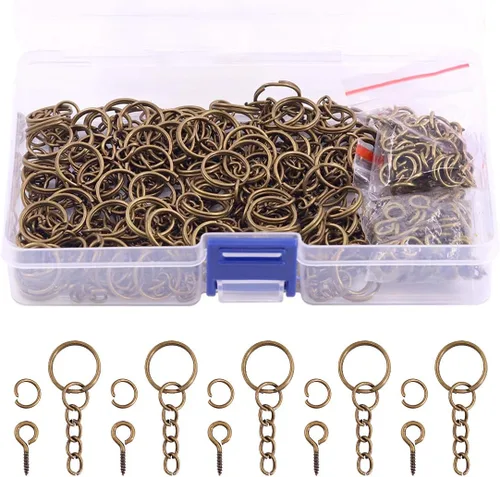 Miniatura 8 de Swpeet Juego de 450 llaveros de 3/5 de pulgada y 0.591 in color negro pistola, incluye 150 llaveros con cadena y 150 anillos de salto con 150 pines