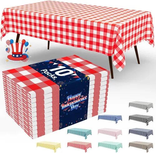 Miniatura 14 de Smiry Paquete de 3 Manteles Desechables de Cuadros Gingham Color Caqui - 54" x 72" Mantel de Plástico de Servicio Pesado, Cubiertas de Mesa