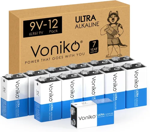 Miniatura 8 de Voniko Baterías de 9 V - Batería alcalina de 9 V paquete de 2 - Ultra larga duración con una vida útil de 7 años