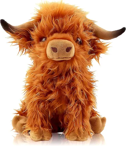 Miniatura 8 de Juguete de peluche de vaca de las Highland, lindo peluche esponjoso de vaca de las tierras altas, peluche de vaca de granja, regalos de decoración