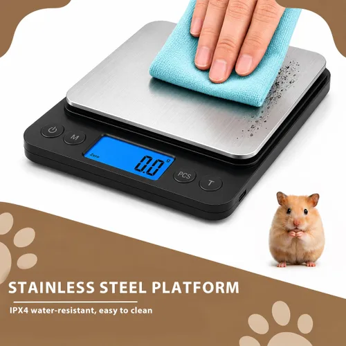 Miniatura 7 de MEIYA Pequeña báscula digital para mascotas, escala de animales pequeños de alta precisión de 11.0 lbs/0.00 oz con carga USB, pantalla LCD
