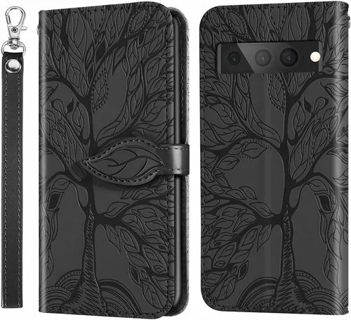 Funda tipo cartera para Google Pixel 9 Pro XL, piel sintética de alta calidad en relieve con diseño de árbol [atril] [ranuras para tarjetas] [correa