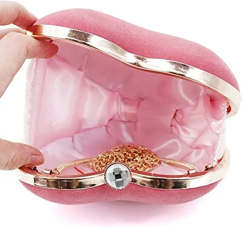 Miniatura 3 de Goclothod Bolso de mano en forma de corazón para mujer, bolso de hombro de terciopelo, bolsos de noche