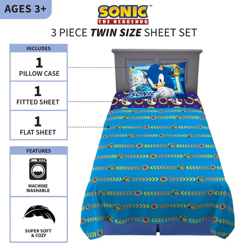 Miniatura 4 de Franco Sonic The Hedgehog - Juego de sábanas tamaño individual + manta de felpa
