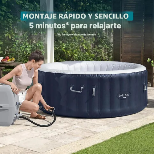 Miniatura 8 de Bestway SaluSpa Miami - Bañera de hidromasaje inflable para 2 a 4 personas, spa portátil de bajo consumo redondo para exteriores con 120 AirJets, 71