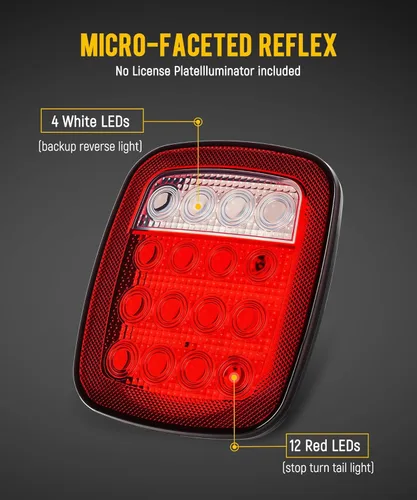 Miniatura 2 de Partsam 2 luces universales de 16 LED de parada trasera, señal de giro de reserva de freno inverso, luces de marcador de liquidación rojo/blanco