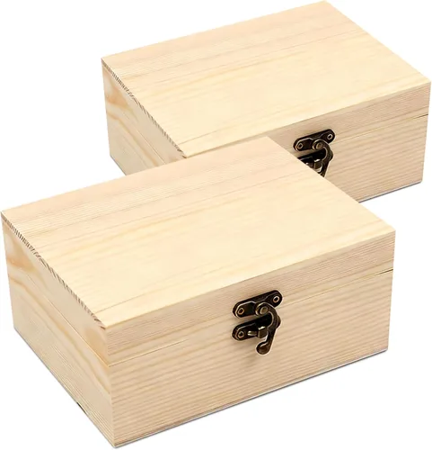 Caja de madera sin pintar sin terminar con tapa con bisagras para manualidades, almacenamiento de joyas, caja de pino liso, pequeña 6.7 x 5.1 x 3.1
