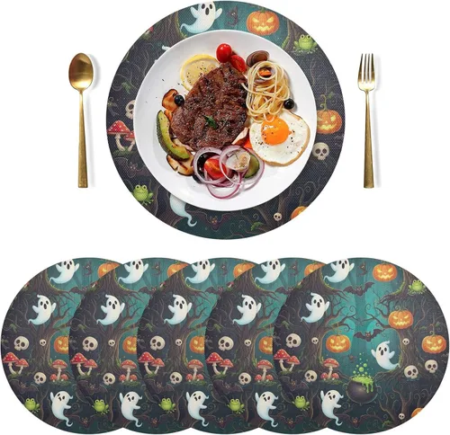 Miniatura 3 de Cute Ghosts Print Round Table Placemats, Heat Resistant Non Slip Place Mat Washable for Kitchen one sizex1