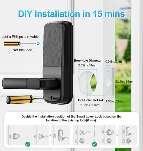 Miniatura 8 de Aceele Cerradura inteligente de puerta con huella digital sin llave, Wi-Fi integrado, cerradura electrónica para puerta delantera con teclado