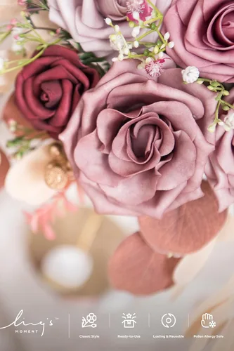 Miniatura 3 de Ling's moment Caja de Flores Falsas, Tallos de Vegetación Artificial Falsa, Rosas de Espuma, Eucalipto de Seda, Flor de Tela para Centros de Mesa