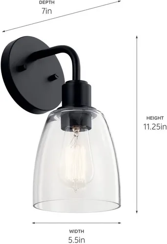 Miniatura 2 de Kichler Meller de 11 pulgadas, lámpara de pared de 1 foco con vidrio transparente en negro