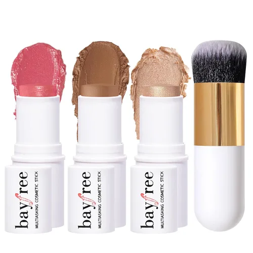 Miniatura 13 de KIMUSE Trío de Barras Múltiples para Maquillaje Facial, Barra de Rubor en Crema para Mejillas y Labios, Barra de Contorno e Iluminador de Maquillaje