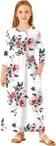 Miniatura 4 de 21KIDS Vestido largo floral de manga larga 3/4 con bolsillos para niñas de 6 a 12 años