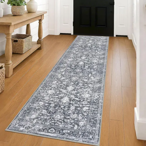Miniatura 32 de KILOCOCO Alfombra lavable de 2 x 3 para entrada, estampado floral vintage, suave, antideslizante, azul, alfombras de cocina, tapete