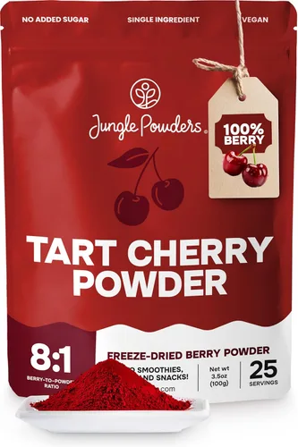 Jungle Powders Polvo de cereza agria liofilizado para batido de 3.5 onzas, cerezas en polvo sin azúcar, sin aditivos y sin relleno, extracto de