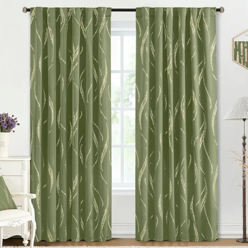 Miniatura 28 de Yakamok Cortinas opacas de 84 pulgadas de largo para sala de estar, con aislamiento térmico, patrón de líneas onduladas doradas, patrón de puntos