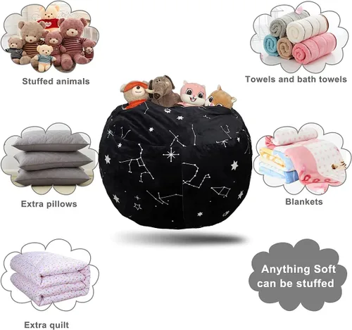 Miniatura 4 de DODO NICI Funda para silla puff (sin frijoles) para niños y adolescentes, apertura de cremallera, terciopelo suave, XL (34 pulgadas, negro)