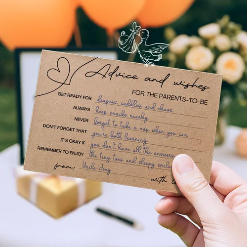 Miniatura 8 de Tarjetas de consejos para baby shower para padres – 50 tarjetas de deseos de doble cara con caja – Deseos para decoración de baby shower, diversión