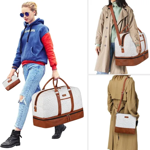 Miniatura 132 de IBFUN Bolsas de fin de semana para mujer, bolsa grande de lona para viaje, bolsa de viaje con compartimento para zapatos, 21 pulgadas, juego de 3