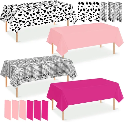 Miniatura 10 de Paquete de 12 manteles de plástico para baby shower de vaquero para mesas rectangulares, funda de mesa desechable con estampado de vaca, mantel