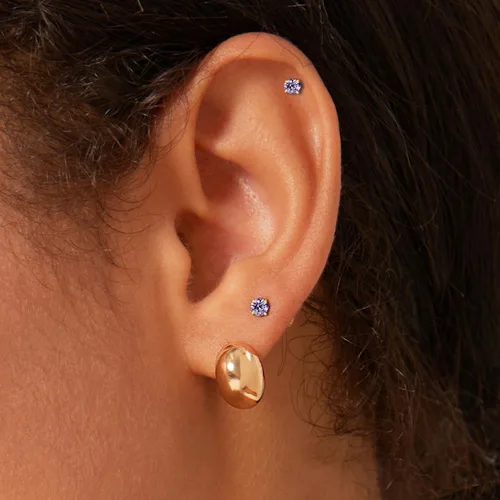 Miniatura 14 de Aretes de tuerca de circonita cúbica pequeña de 0.118 pulgadas, aretes de tuerca de oro de 14 quilates con circonita cúbica para cartílago, hélix