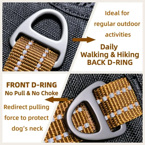 Miniatura 2 de Arnés negro para perro sin tirones con 2 clips para correa, acolchado suave ajustable, chaleco reflectante Oxford sin estrangulamiento para mascotas
