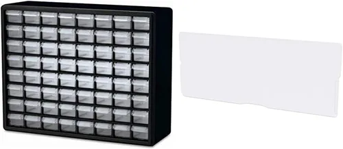 Akro-Mils 10164 - Gabinete de almacenamiento de piezas de plástico con 64 cajones, 20 x 15.75 pulgadas, color negro y 40717 separadores de longitud