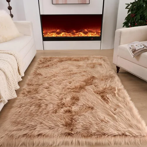 Miniatura 41 de Alfombra de piel sintética de 2 x 6 pies, color beige, lavable a máquina, súper suave, esponjosa, alfombra de piel de oveja mullida para dormitorio