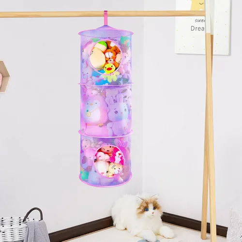 Miniatura 5 de Basumee Red para animales de peluche o hamaca, 2 piezas, red de almacenamiento de juguetes, hamaca de red para peluches, organizador de malla