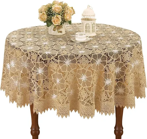 Miniatura 5 de Mantel pequeño de encaje beige para mesa de centro pequeña, redondo de 36 pulgadas