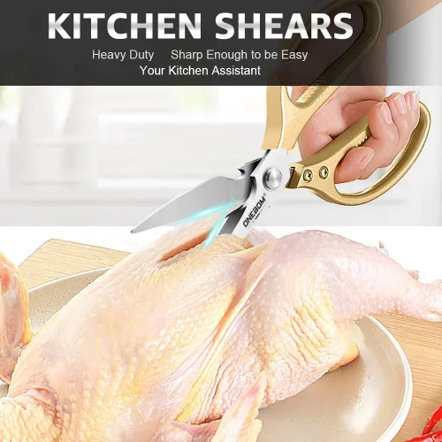 Miniatura 3 de ONEBOM Paquete de 2 tijeras de cocina multifuncionales, acero inoxidable 304 afilado, accesorios de cocina dorados para apartamentos, tijeras