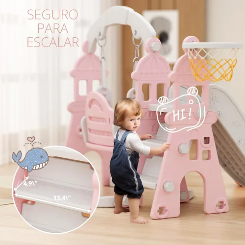 Miniatura 6 de YUFU Juego de Tobogán y Columpio 4 en 1 para Niños Pequeños, Tobogán para Niños con Escalador, Columpio, Aro de Baloncesto, Juego