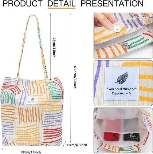 Miniatura 206 de Ayieyill - Bolsa de pana para mujer y niña, con correa de lona para colgar al hombro, bolsa con bolsillo