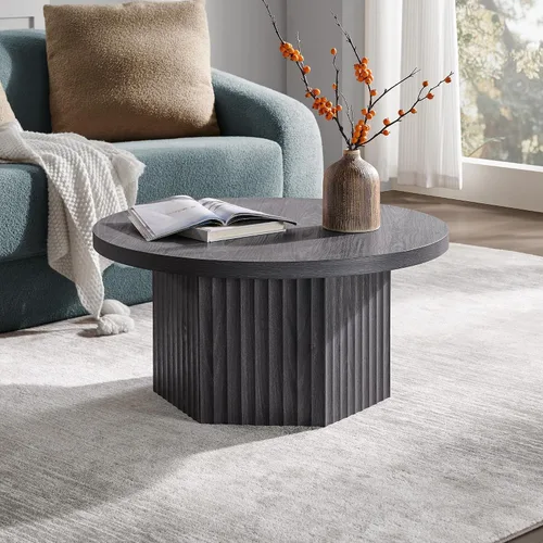 Miniatura 11 de SICOTAS Mesa de centro redonda para sala de estar, mesa de centro acanalada moderna de 32 pulgadas con almacenamiento, mesa de comedor de té