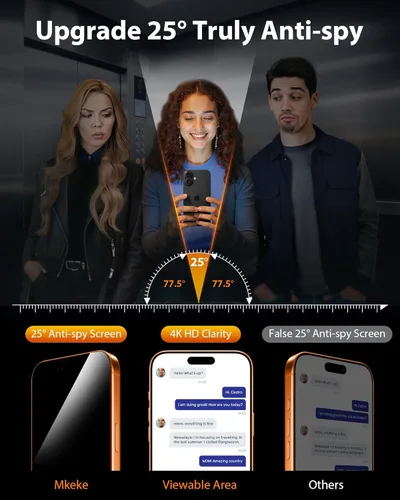 Miniatura 3 de Mkeke Protector de pantalla de privacidad para iPhone 17 Pro, 3 unidades, vidrio templado 9H+ [protección contra caídas de grado militar de 16 pies]