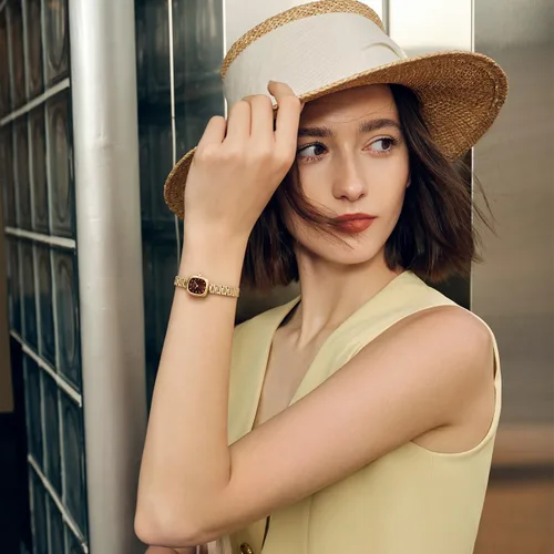 Miniatura 4 de FIYTA Reloj dorado pequeño para mujer, caja rectangular vintage, relojes de pulsera de acero inoxidable para mujer