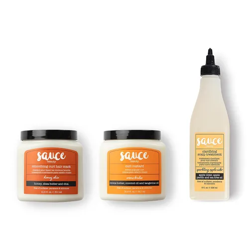 SAUCE BEAUTY Honey Chia - Máscara de rizo suavizante, crema rizadora de crema brulee y sidra de manzana espumosa tratamiento clarificante del cuero