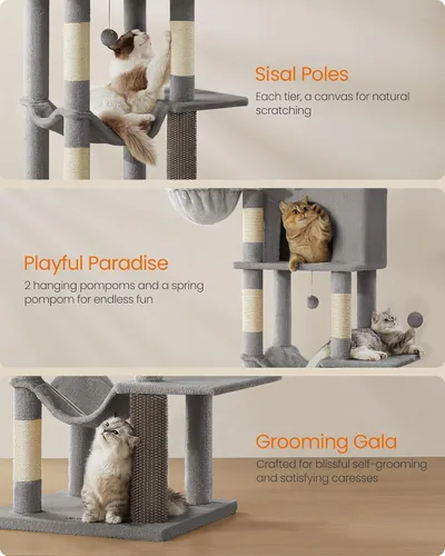Miniatura 6 de Feandrea Árbol para Gatos, Torre para Gatos de 69 Pulgadas de Alto para Gatos de Interior, Condominio para Gatos de Múltiples Niveles con 2 Cuevas