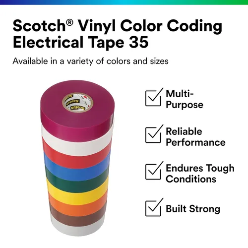 Miniatura 2 de 3M Scotch Cinta eléctrica de codificación de colores de vinilo de 35, 3/4 pulgadas x 66 pies, 10 rollos, violeta, certificado CSA, certificación UL
