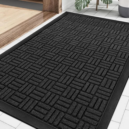 Mibao Tapete para puerta delantera, resistente y duradero, tapete de bienvenida para interiores y exteriores, atrapador de suciedad, impermeable,