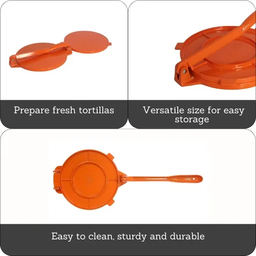 Miniatura 2 de IMUSA USA Prensa de tortilla de aluminio de 8 pulgadas, color naranja