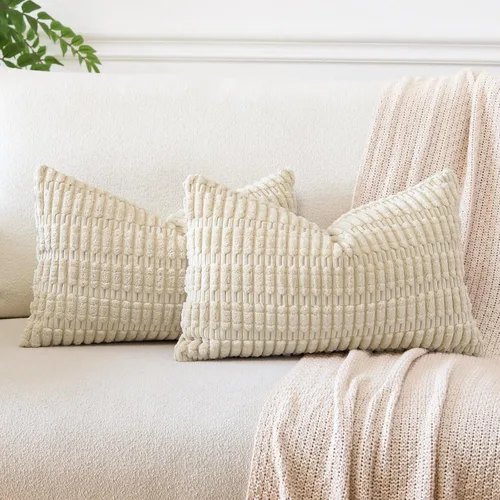 Miniatura 12 de OTOSTAR - Paquete de 2 fundas de cojín decorativas de pana suaves y a rayas estilo boho, fundas de cojín cuadradas para decoración del hogar, fundas