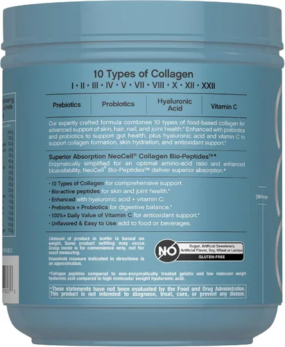 Miniatura 3 de NeoCell Polvo de biopéptidos multicolágeno 22 onzas Avanzado con ácido hialurónico y vitamina C 10 súper tipos de colágeno Absorción