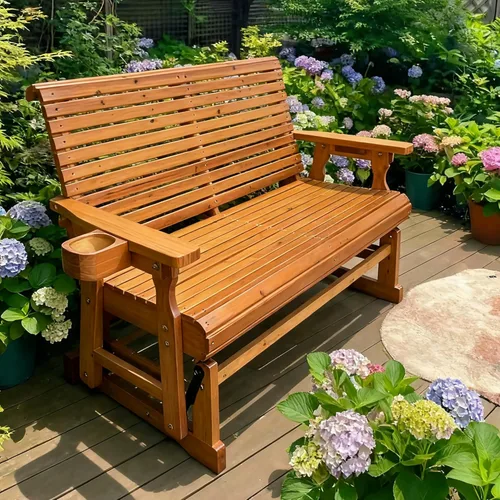 Miniatura 2 de Fortune Candy Planeador de Patio con Portavasos, Respaldo Alto Reclinable y Asiento Contorneado Profundo, Capacidad 800 Libras (Marrón, 2 Plazas)