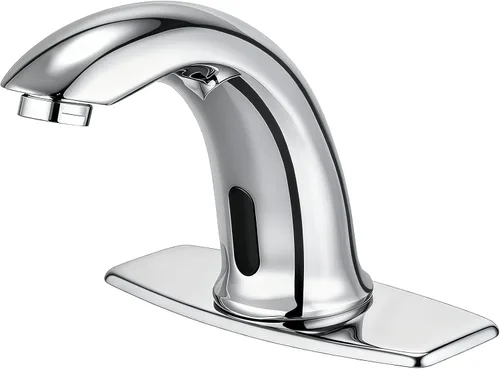 Grifo de lavabo de baño sin contacto, manos libres, sensor de movimiento automático, grifo comercial de latón sólido con placa de cubierta, 1 Grifo